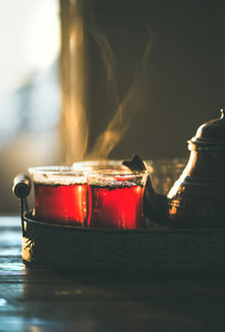 Freshly brewed traditional black tea in turkish tukip glasses