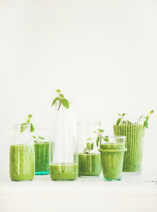 Matcha green smoothie with chia seeds  copy space  vertical composition