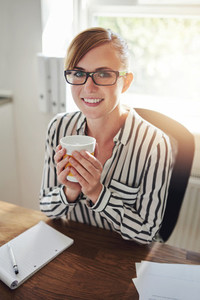 Smiling businesswoman working from home