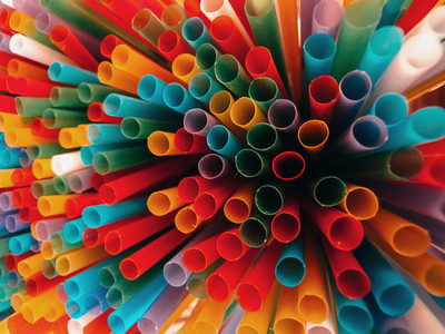 Abstract a colorful of plastic straws