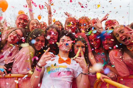 March 31  2019   Madrid  Spain   Aliexpress  celebrating its 9th anniversary with a colorful holi run in Valdebebas  Madrid  Spain