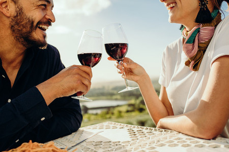 Smiling couple on a wine date