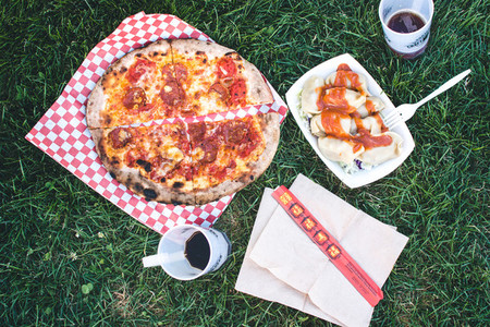 Picnic with street food pizza