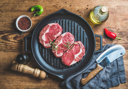 Ingredients for cooking Rib eye roast beef steak in pan