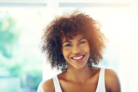 Attractive black girl smiling at camera