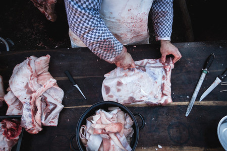 Pork meat cutting