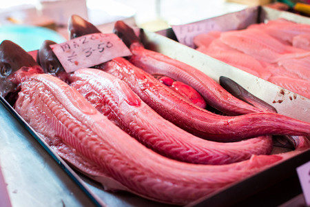 Red fish meat at fish market