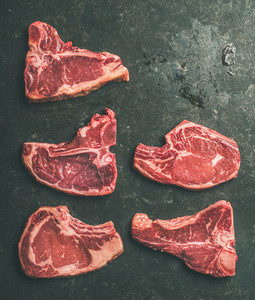 Raw beef meat steak cuts  Flat lay of fresh raw
