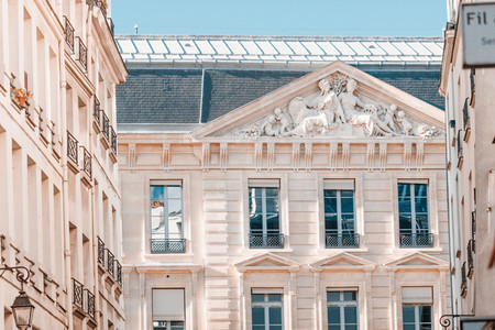 View on architectural details on a facade European building in Paris  France   Neoclassicism architecture style