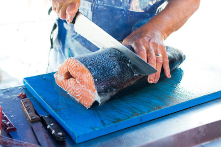Portioning salmon
