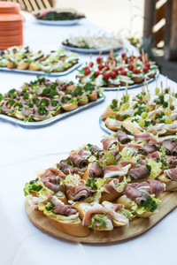 Small open sandwiches at party