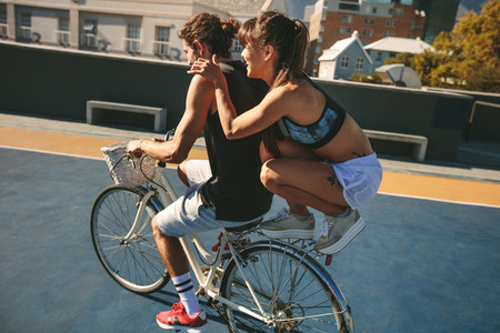 Couple enjoying a bike ride
