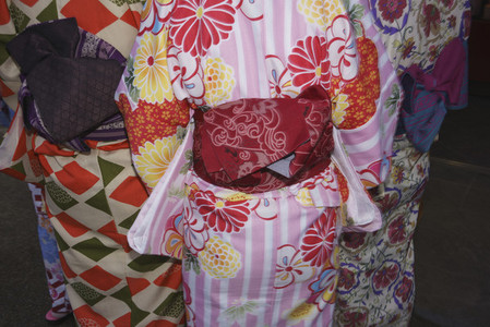 Geishas wearing multicolor kimonos 01