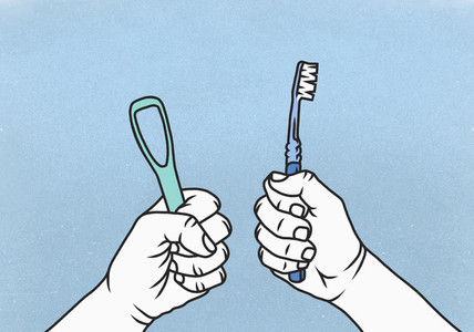 Fists holding toothbrush and tongue cleaner 01