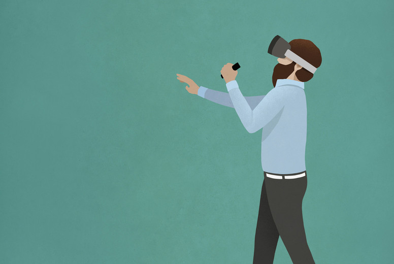 Man wearing virtual reality simulator #01