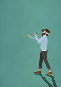 Man wearing virtual reality simulator 01