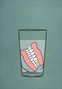Dentures soaking in glass of water 01