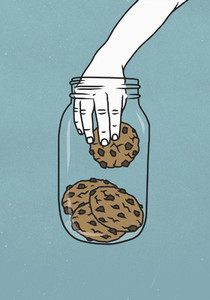Hand reaching into cookie jar 01