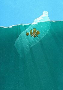Fish trapped in plastic water bottle in ocean 01