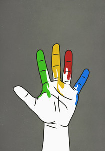 Raised hand dripping rainbow paint 01