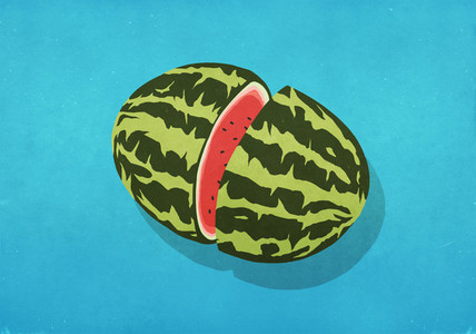 Split watermelon on blue background 01