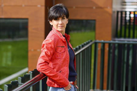 Mid aged woman wearing casual clothes outdoors