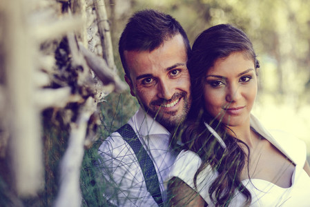 Just married couple in nature background