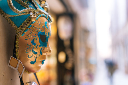 Traditional venetian mask in store on street
