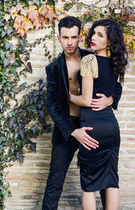 Beautiful couple  models of fashion  wearing spanish clothes