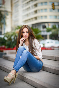 Young woman  wearing casual clothes  with long hair