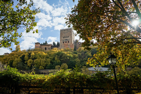 Views of the Alhambra in Granada from the Albaic n neighborhood