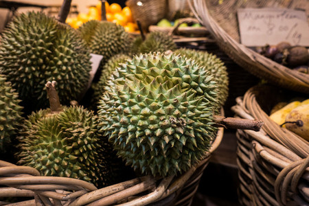 Tropical durian in basket