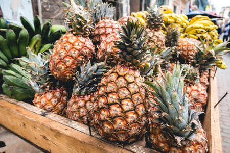 Tropical pineapples in crate