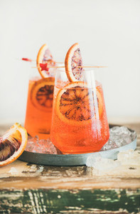 Aperol Spritz cocktail drink with orange and ice copy space