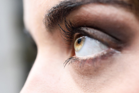 Close up of woman eye with long eyelashes