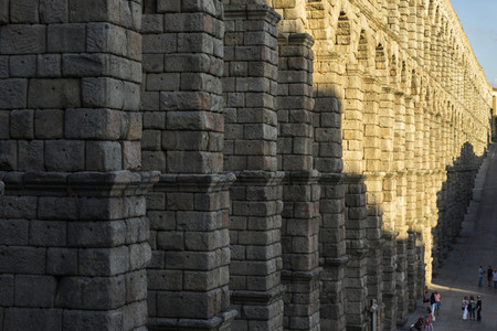 View of the famous Aqueduct of Segovia with beautiful shadow