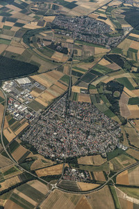 Aerial view city surrounded by rural farmland fields  Frankfurt  Germany