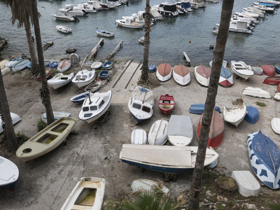 Boats dry docked along marina  Dubrovnik  Croatia
