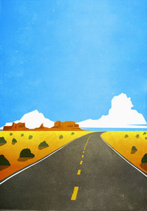 Road through remote  arid desert landscape