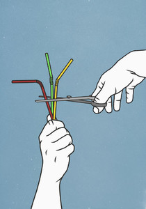 Scissors cutting straws