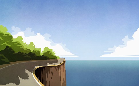 Winding cliff road along ocean