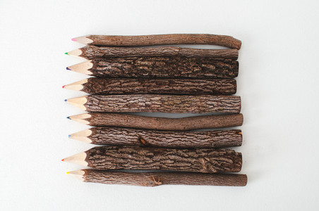 Wooden Colored Pencils Flat Lay