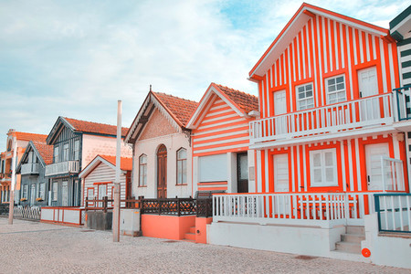 Striped colourful beach houses of Costa Nova Portugal
