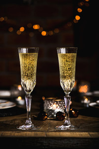 Christmas or New year festive set with glasses of champagne