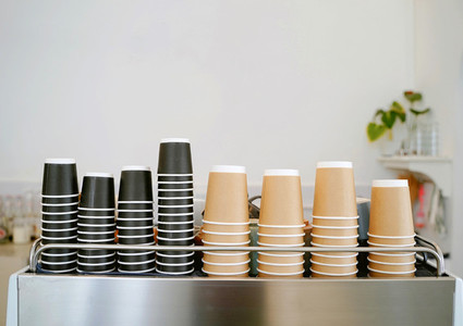 The stack of take away coffee cups