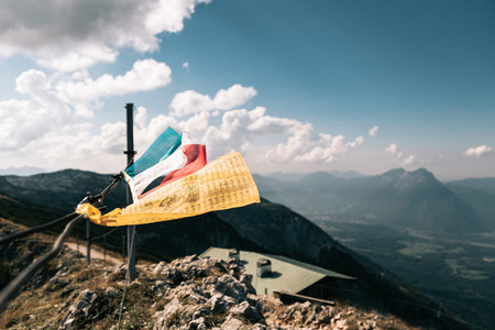 Tibetan flags in the summit of Untersberg mountain  Austria