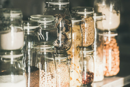 Grains  cereals  nuts  dry fruit  pasta in glass jars