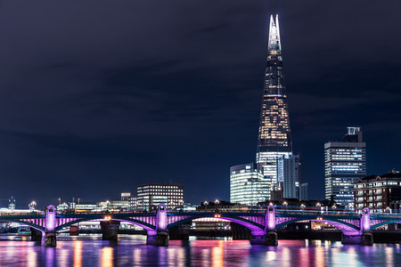 Modern London skyline night