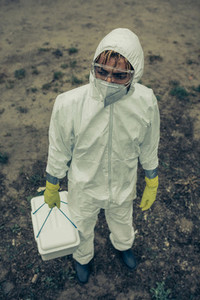 Man with bacteriological protection equipment