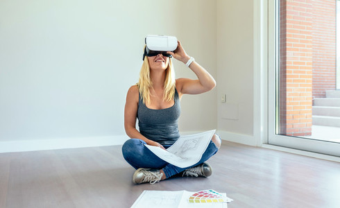 Woman watching with virtual reality glasses